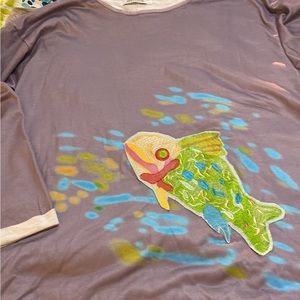 Grayish/purple cotton polyester Xl shirt with fish design!
